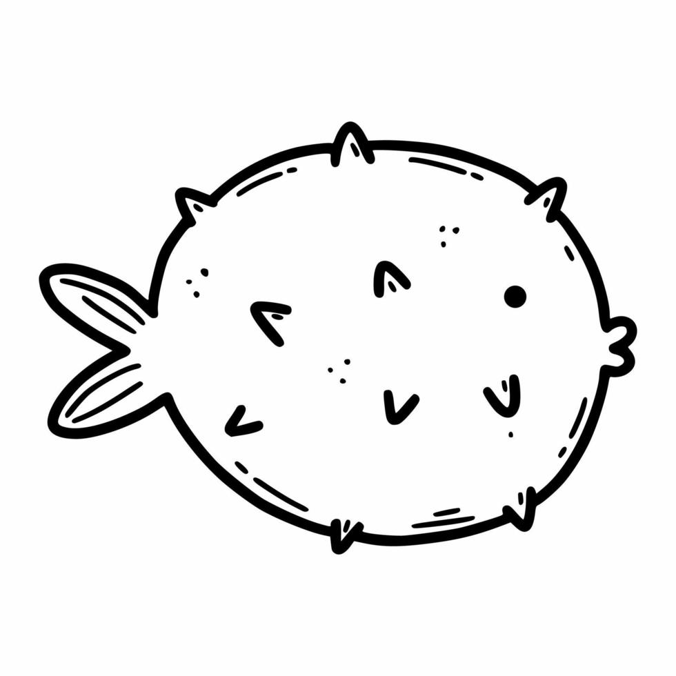 diodon. ilustração vetorial doodle. mundo subaquático. vida no mar e oceano. livro de colorir para crianças. bola de peixe. vetor