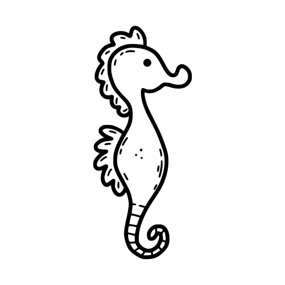 lindo cavalo marinho. doodle de ilustração vetorial. livro de colorir para criança com animais marinhos. peixes oceânicos. vetor