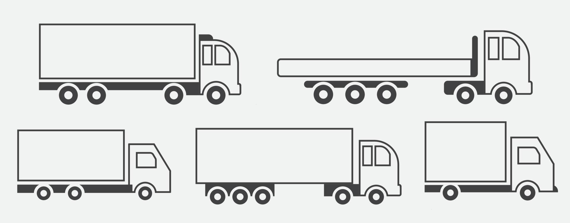 conjunto de ilustração de arte de linha de ícones de vetor de caminhão em fundo branco