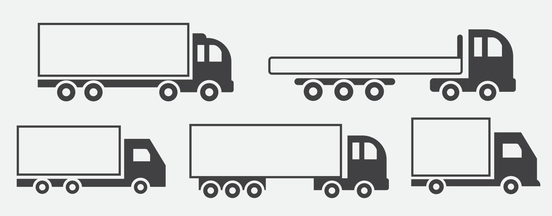 conjunto de ilustração de ícones de vetor preto de caminhão e arte de linha em fundo branco