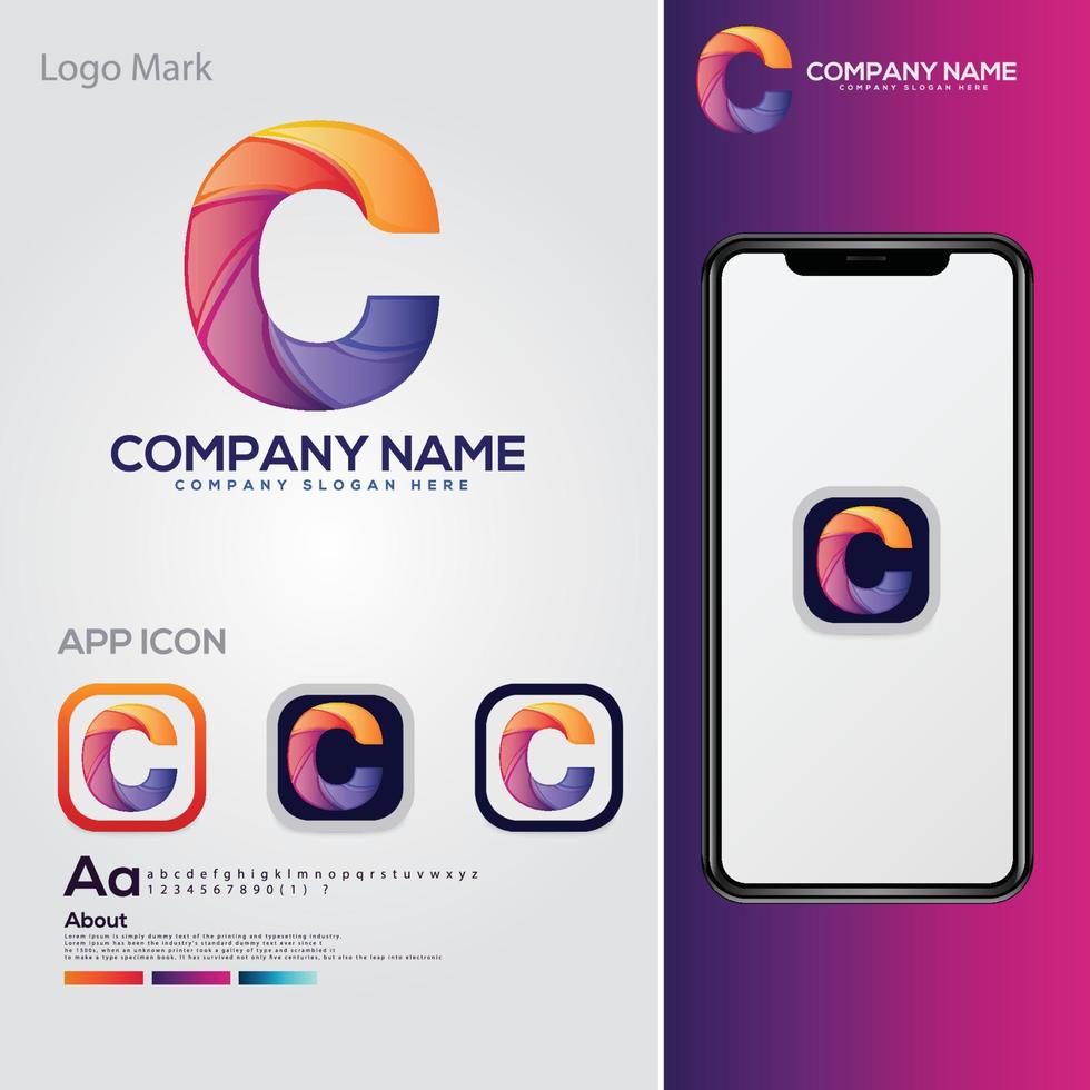 logotipo gradiente, logotipo com letra c, logotipo moderno vetor