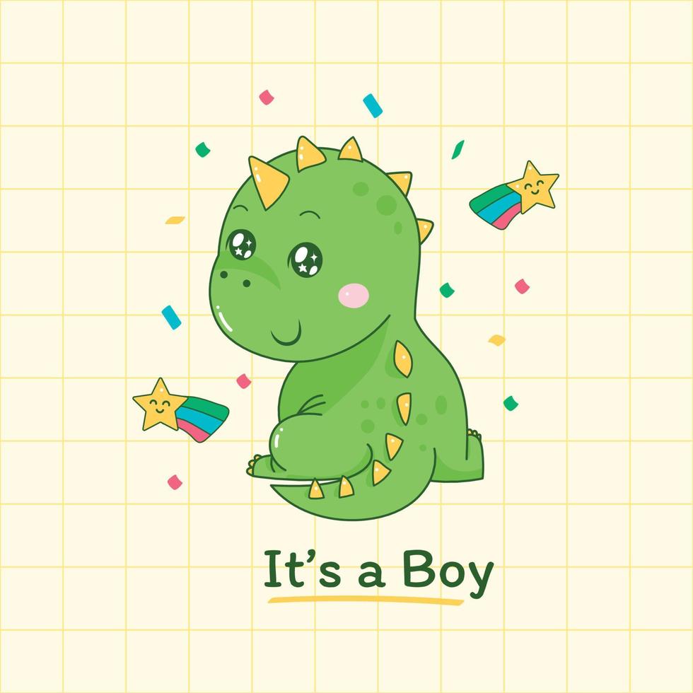 desenho de dinossauro fofo é um menino para chá de bebê. vetor