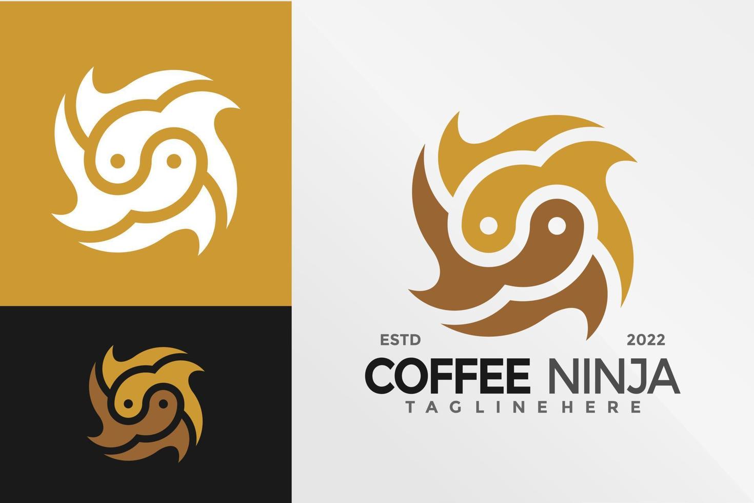 modelo de ilustração vetorial de design de logotipo ninja shuriken de café vetor