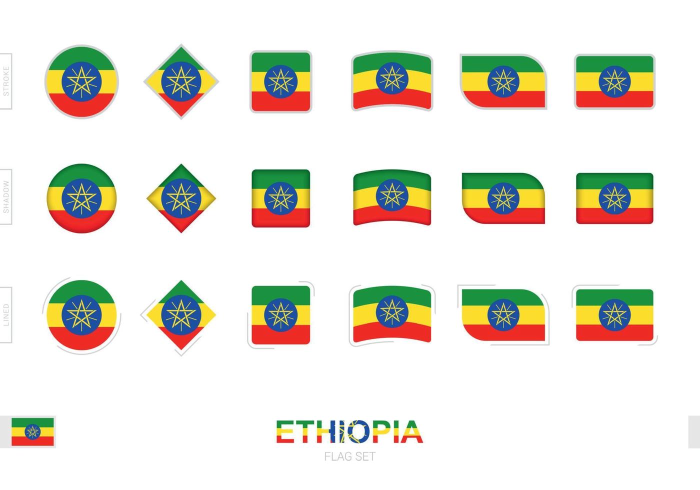 conjunto de bandeiras da etiópia, bandeiras simples da etiópia com três efeitos diferentes. vetor