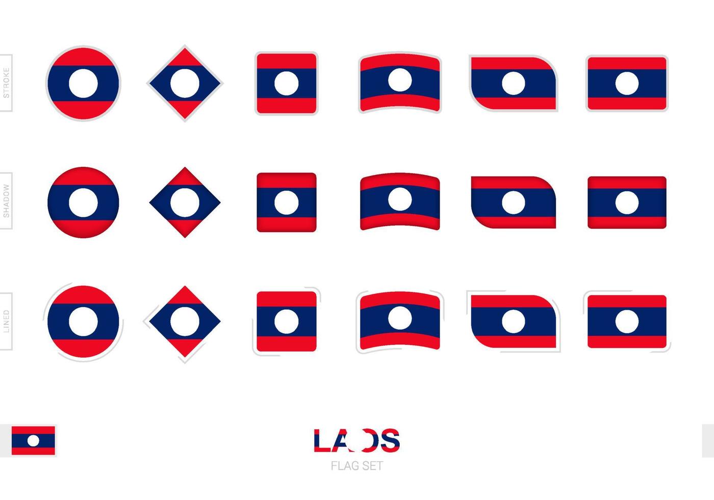 conjunto de bandeiras do laos, bandeiras simples do laos com três efeitos diferentes. vetor