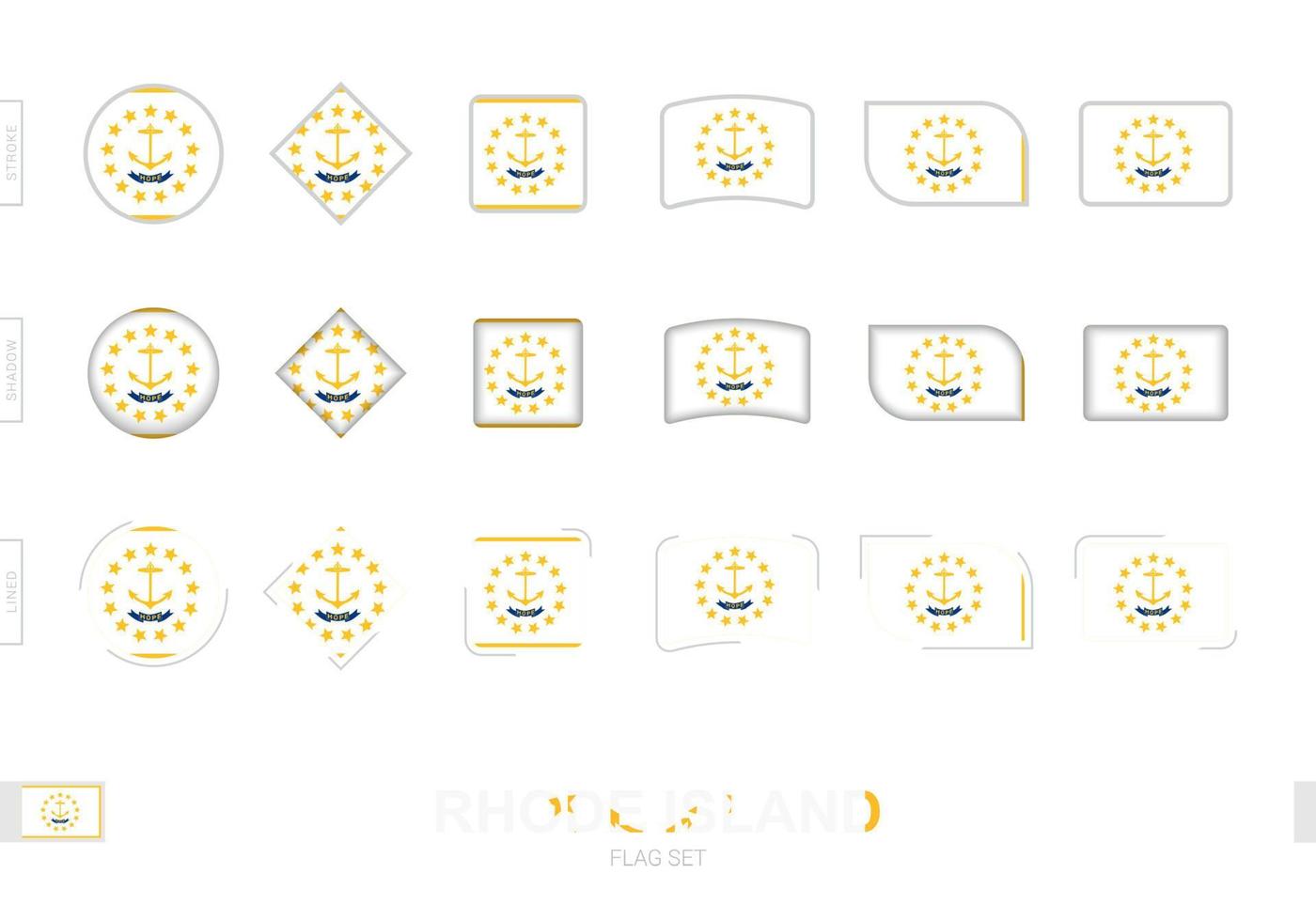 rhode island flag set, bandeiras simples de rhode island com três efeitos diferentes. vetor