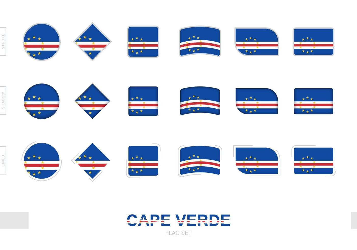 conjunto de bandeiras de cabo verde, bandeiras simples de cabo verde com três efeitos diferentes. vetor