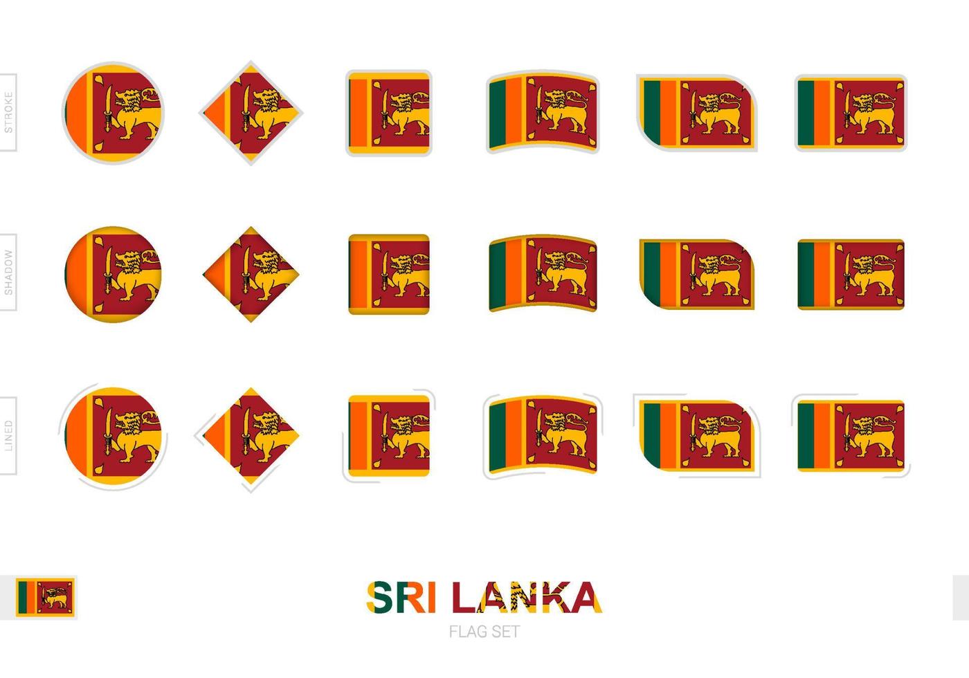 conjunto de bandeiras do sri lanka, bandeiras simples do sri lanka com três efeitos diferentes. vetor