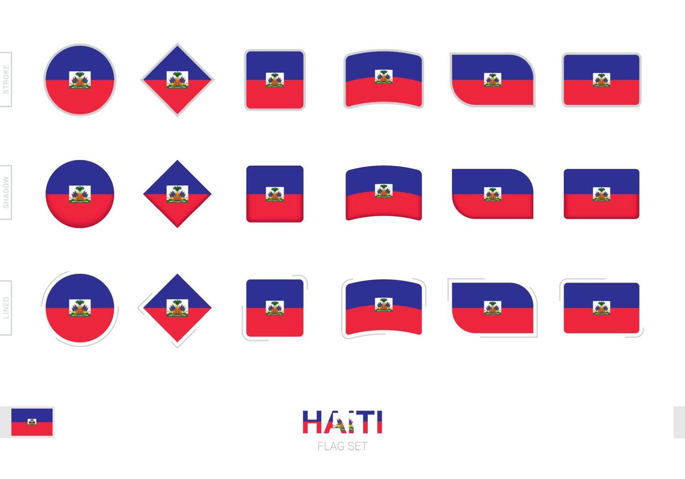 conjunto de bandeiras do haiti, bandeiras simples do haiti com três efeitos diferentes. vetor