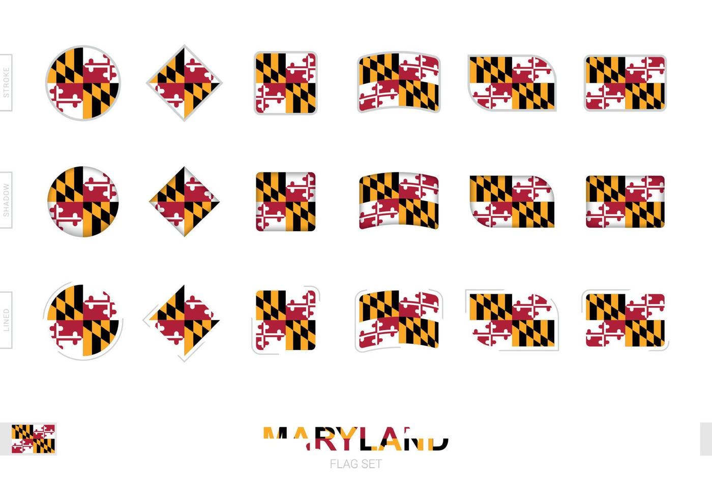 conjunto de bandeiras de maryland, bandeiras simples de maryland com três efeitos diferentes. vetor
