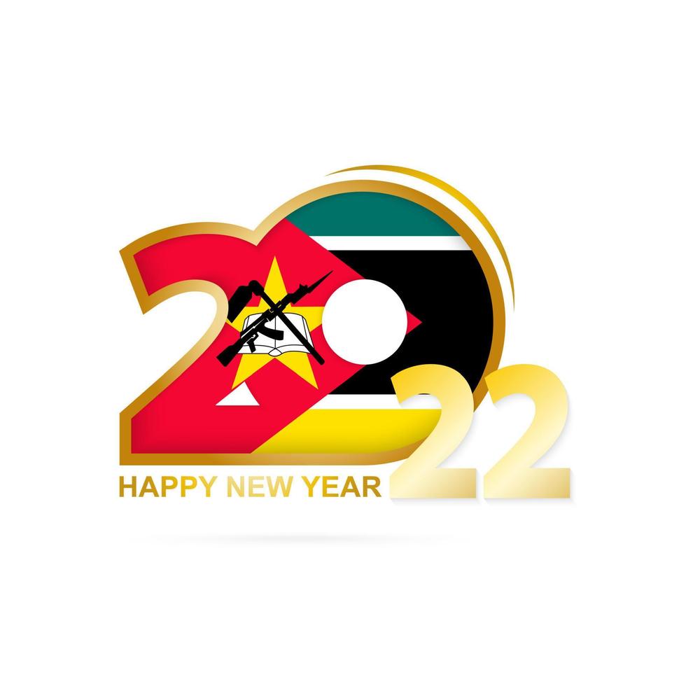ano 2022 com padrão de bandeira de moçambique. feliz ano novo projeto. vetor