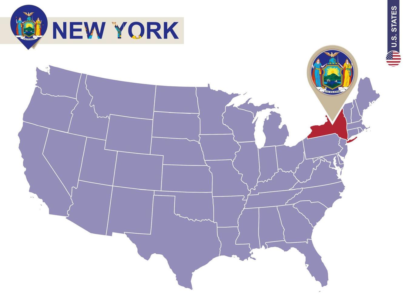 estado de nova york no mapa dos eua. bandeira e mapa de nova york. vetor