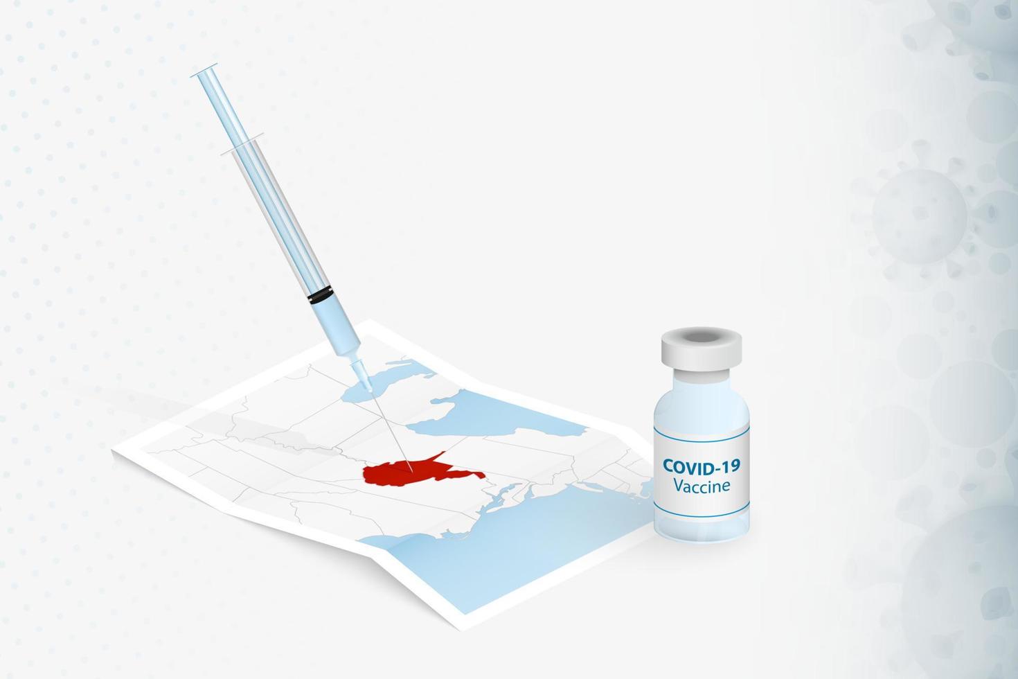 Vacinação da Virgínia Ocidental, injeção com vacina covid-19 no mapa da Virgínia Ocidental. vetor