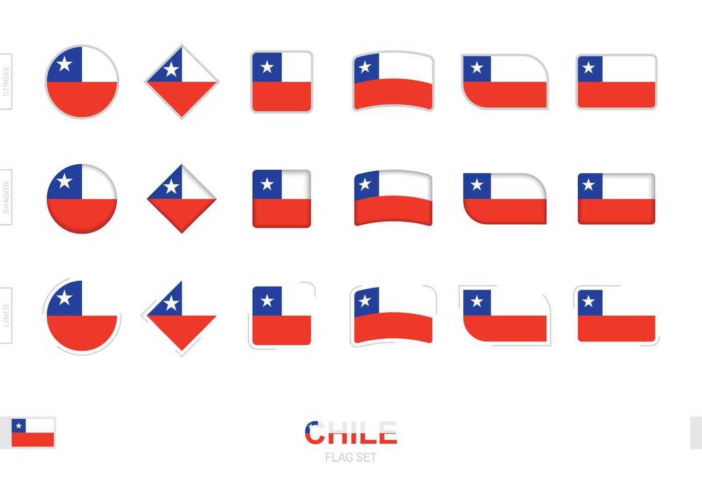 conjunto de bandeiras do chile, bandeiras simples do chile com três efeitos diferentes. vetor