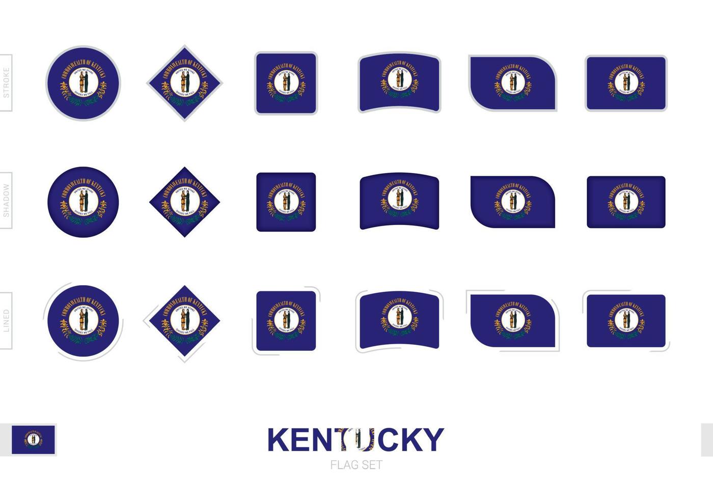 conjunto de bandeiras do kentucky, bandeiras simples do kentucky com três efeitos diferentes. vetor