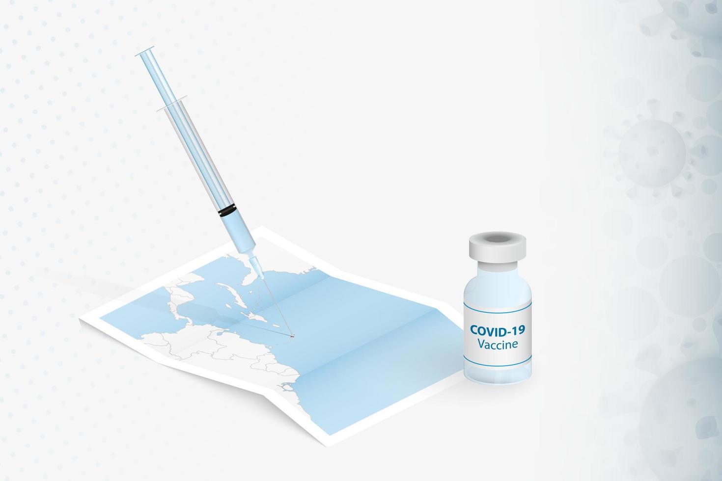 vacinação de antígua e barbuda, injeção com vacina covid-19 no mapa de antígua e barbuda. vetor