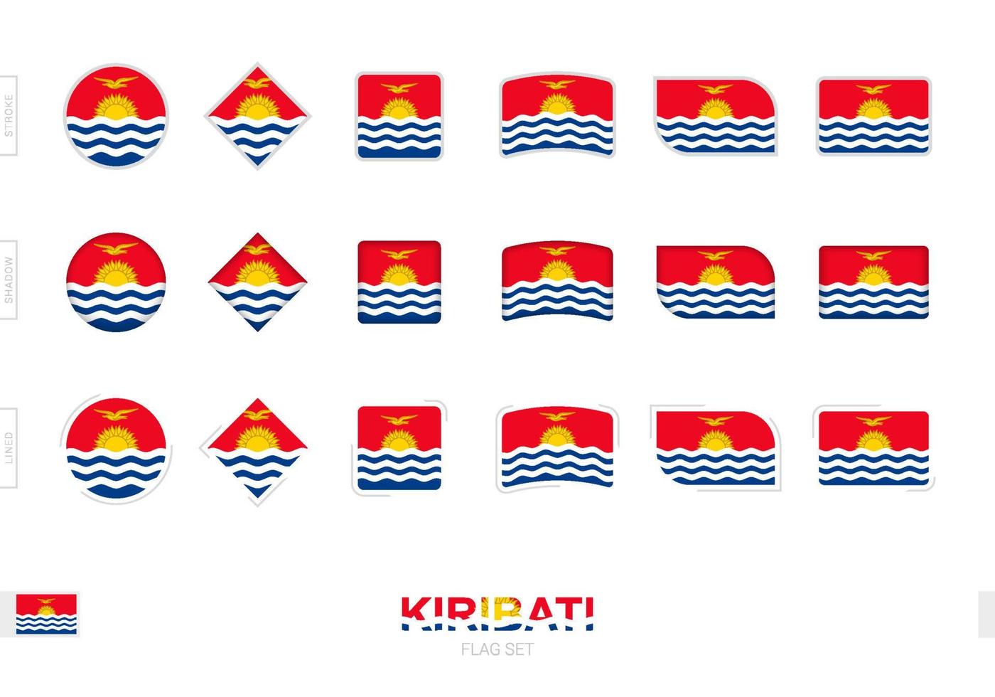 conjunto de bandeiras de kiribati, bandeiras simples de kiribati com três efeitos diferentes. vetor