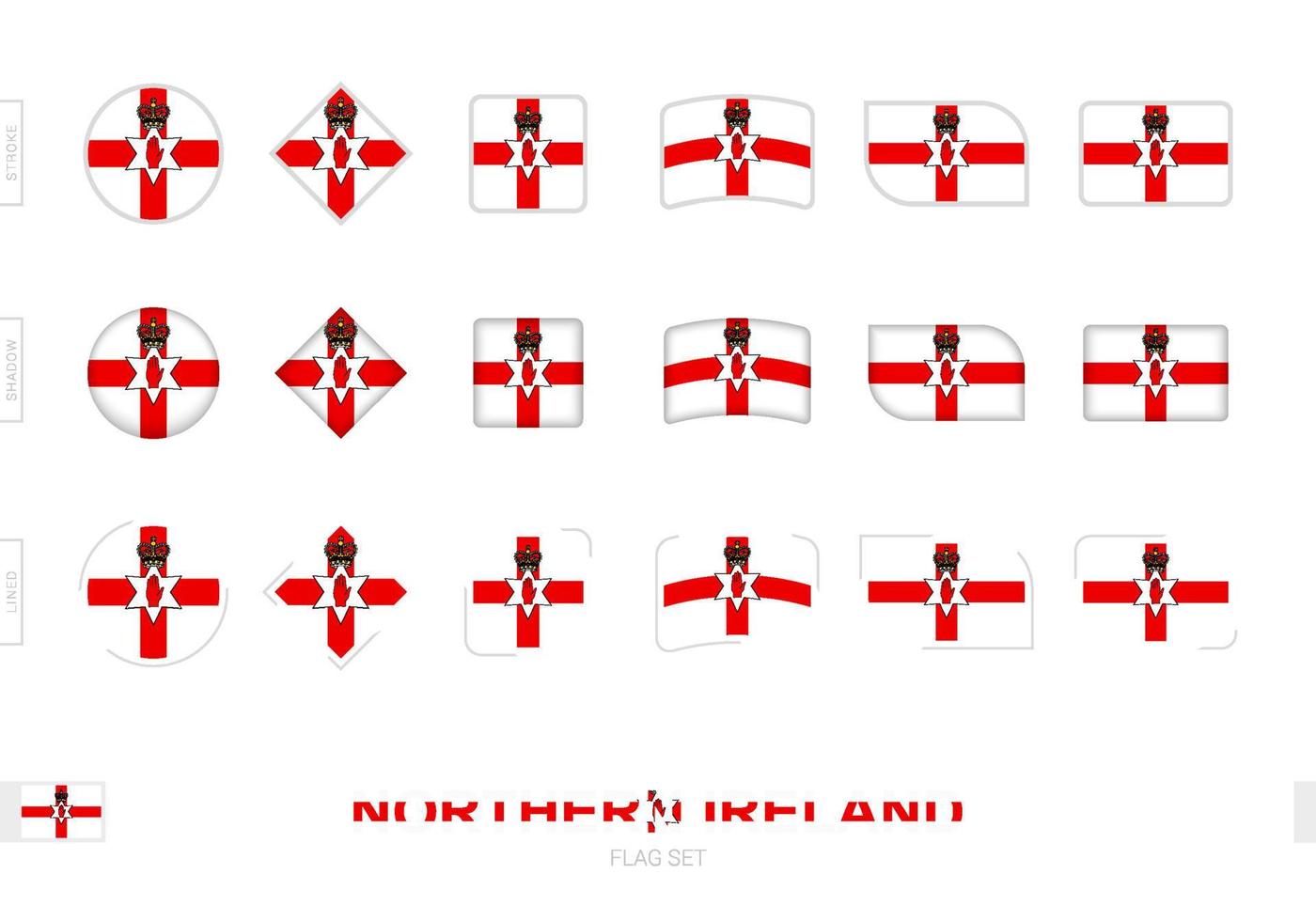 conjunto de bandeira da irlanda do norte, bandeiras simples da irlanda do norte com três efeitos diferentes. vetor