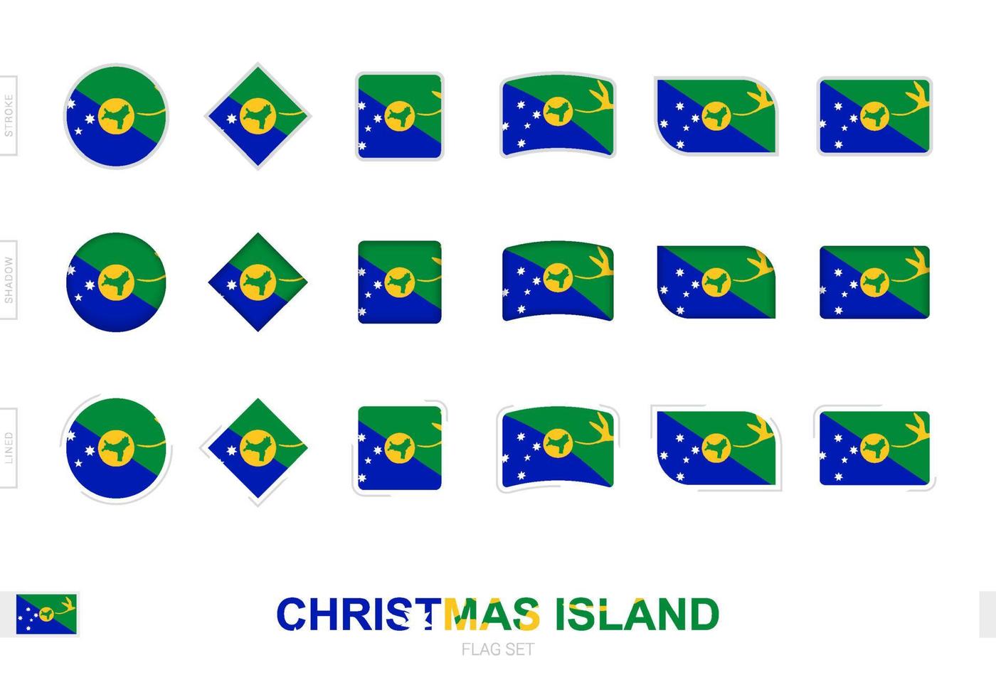 conjunto de bandeiras da ilha natal, bandeiras simples da ilha natal com três efeitos diferentes. vetor