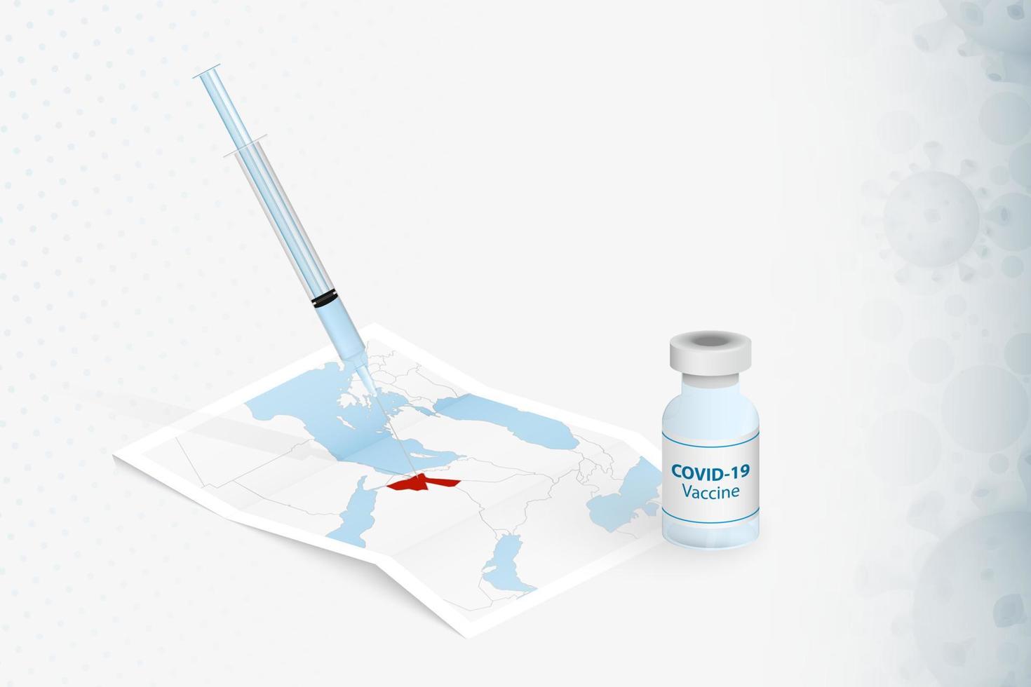 vacinação da jordânia, injeção com vacina covid-19 no mapa da jordânia. vetor