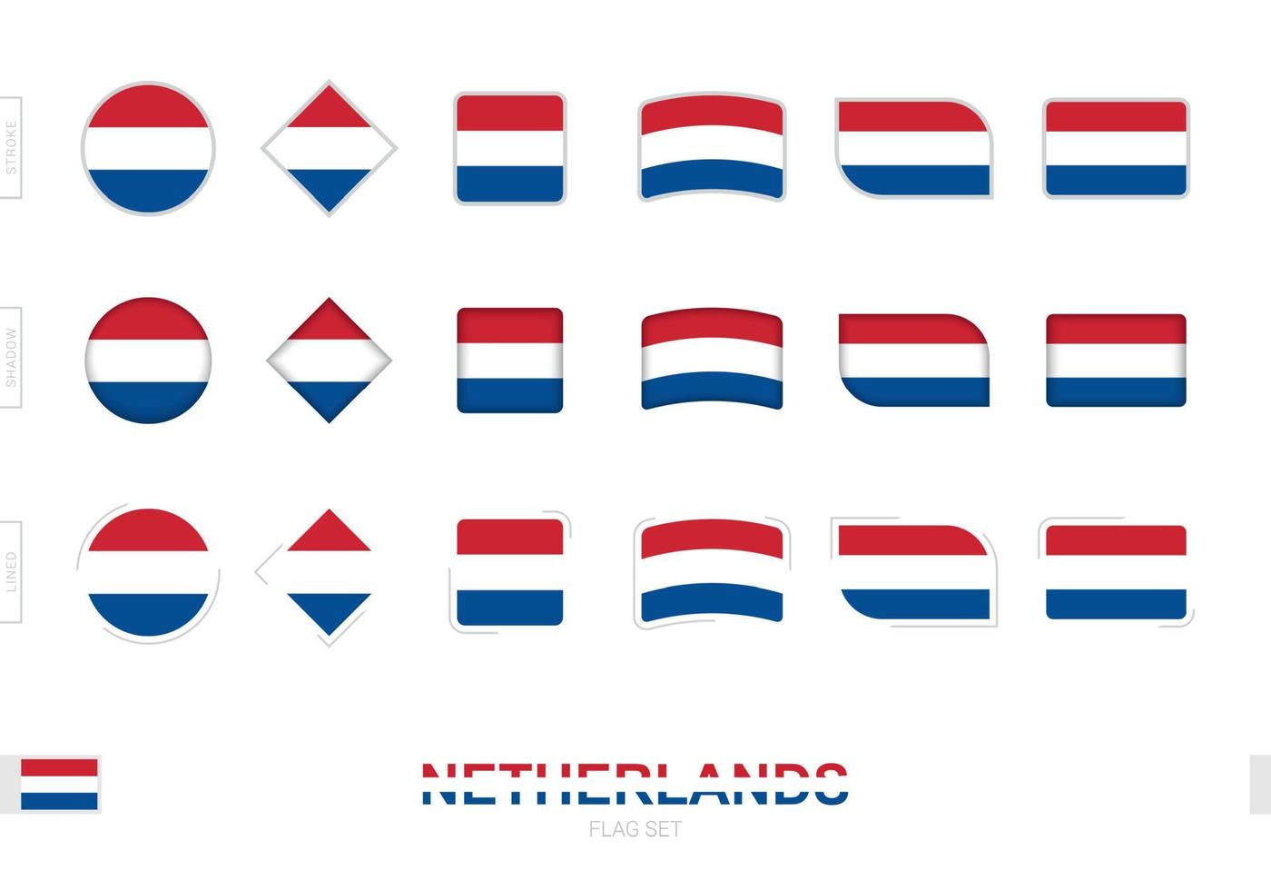 conjunto de bandeiras da Holanda, bandeiras simples da Holanda com três efeitos diferentes. vetor