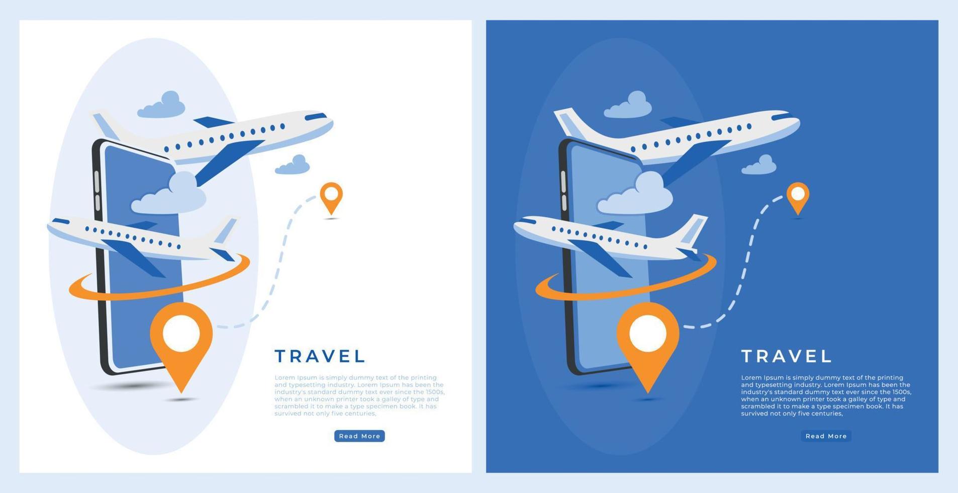 modelo de design de postagem de mídia social de turismo de viagem modelo de ilustração plana de navegação de avião de smartphone vetor