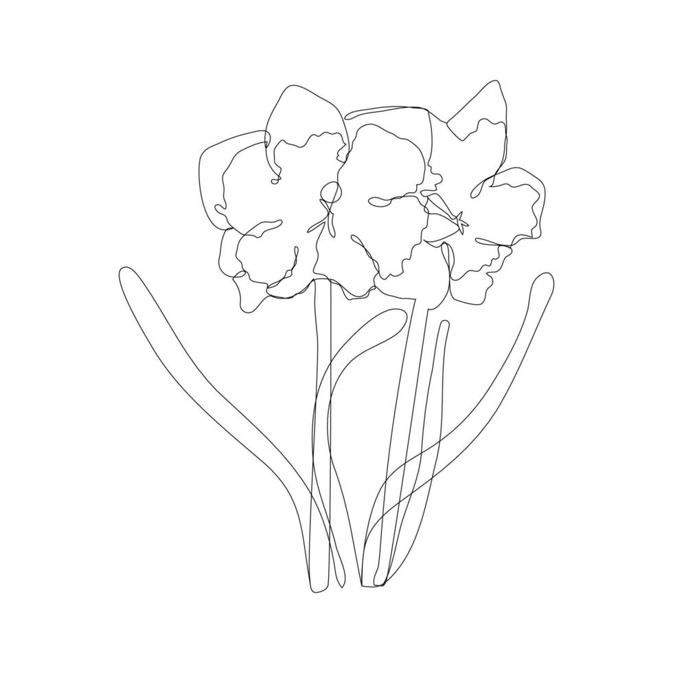 contínuo um único desenho de linha abstrato simples de ícone de flor de narciso em silhueta em um fundo branco. linear estilizado. ilustração vetorial. vetor