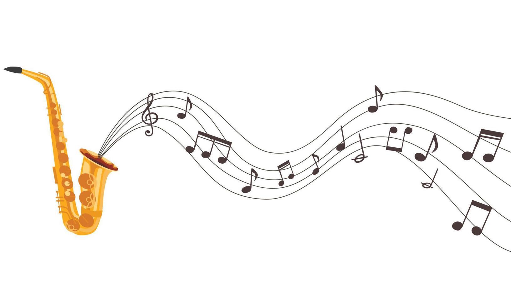 saxofone clássico com ilustração de notas musicais - fundo vetorial vetor