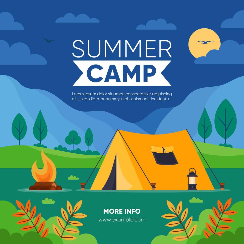 post de mídia social de acampamento de verão vetor