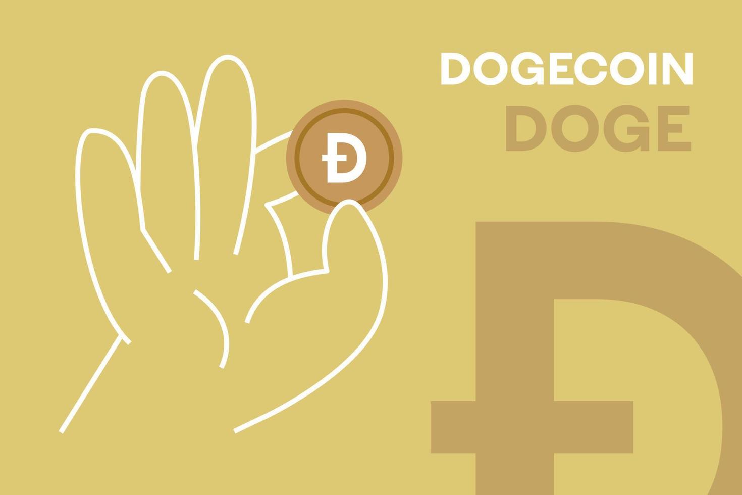 mão segurando o vetor editável de criptomoeda meme dogecoin. banner de design plano de criptografia doge. ícone de bronze amarelo token doge para aplicativos, web e animação.