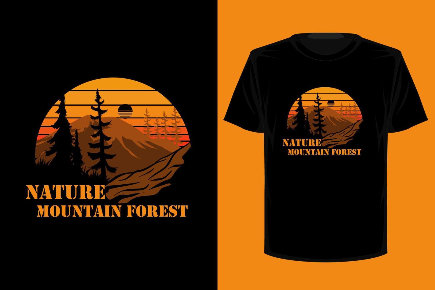 design de camiseta vintage retrô de floresta de montanha de natureza vetor