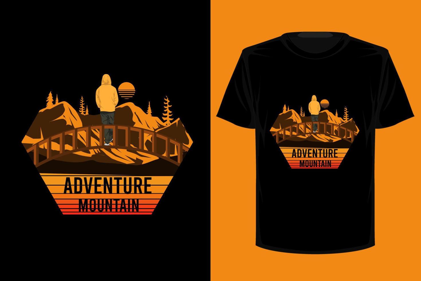 design de camiseta vintage retrô de montanha de aventura vetor