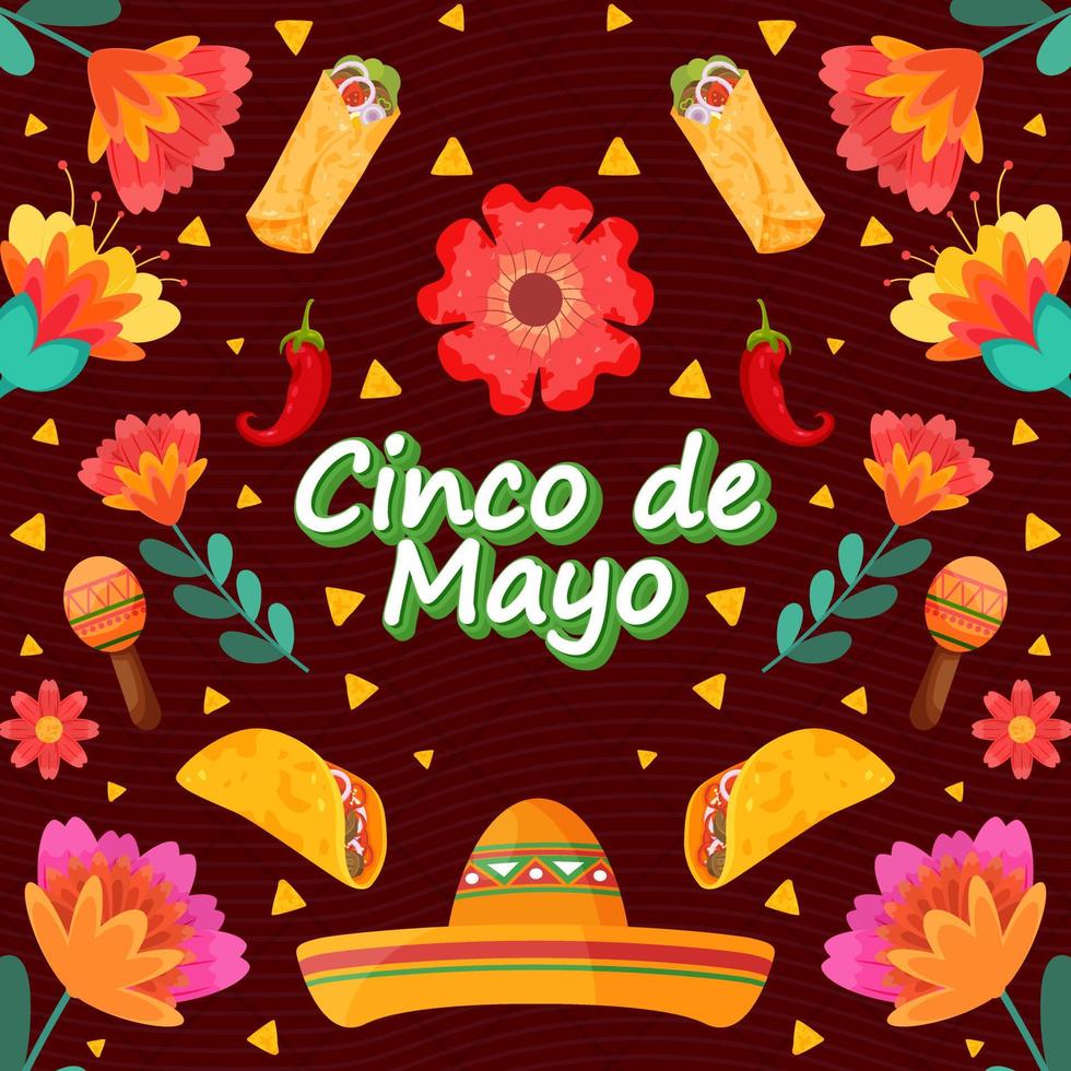 fundo de festival de férias mexicano plano cinco de maio vetor