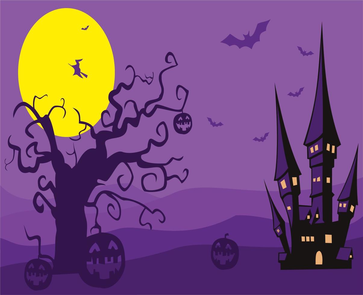 fundo de halloween com árvore velha e castelo velho vetor