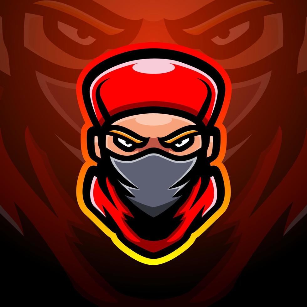 design de logotipo de esport de mascote de cabeça ninja vetor