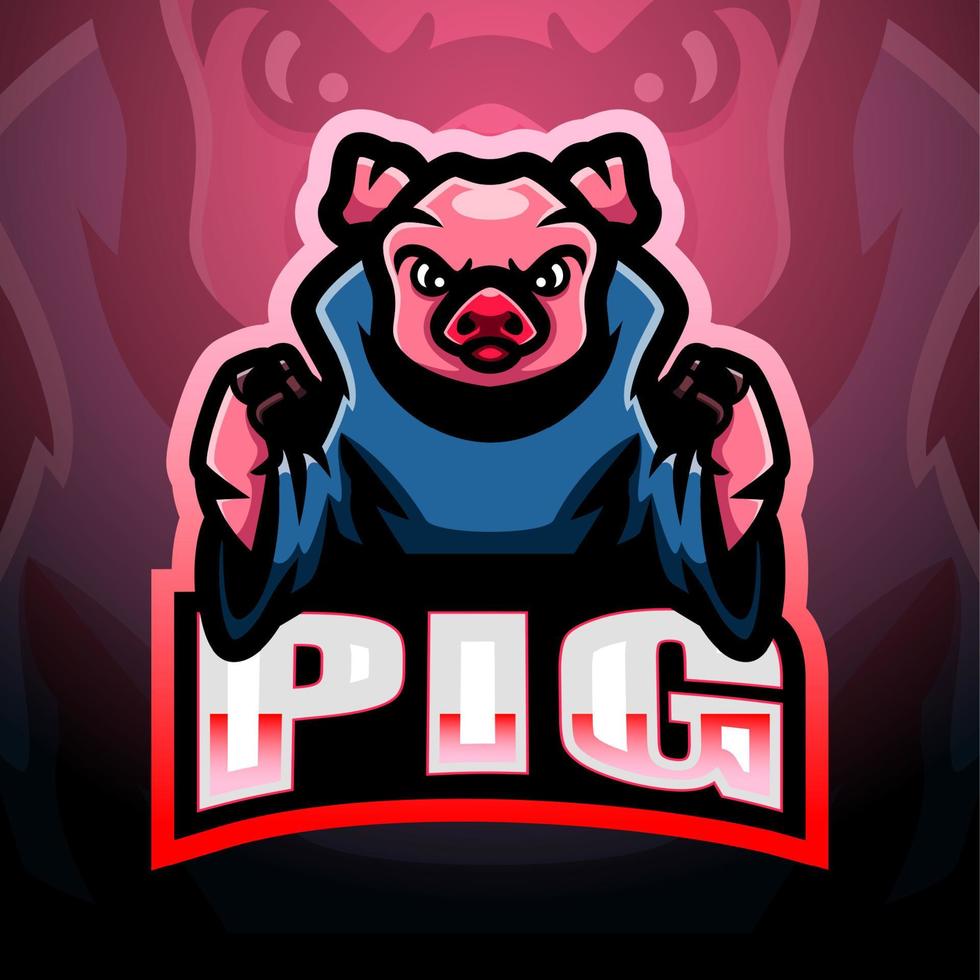 design de logotipo de esport de mascote de porco vetor