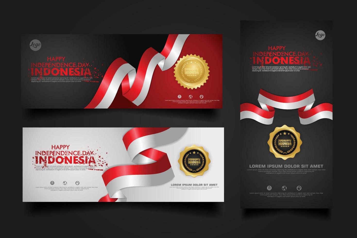 celebração do dia da independência da Indonésia, ilustração do modelo do vetor do conjunto de bandeiras