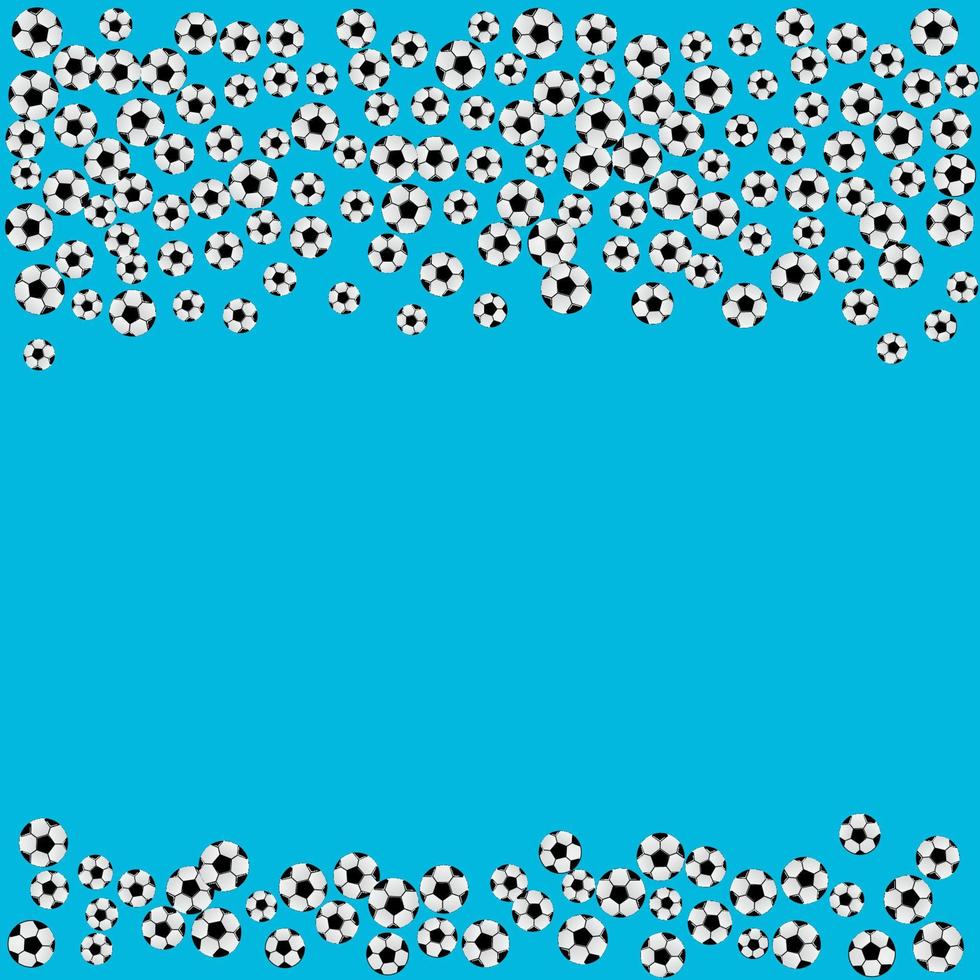 quadro de confetes de bolas de futebol sobre fundo azul claro com espaço para texto. modelo de convite de festa de futebol. ilustração em vetor conceito campeonato de esportes.