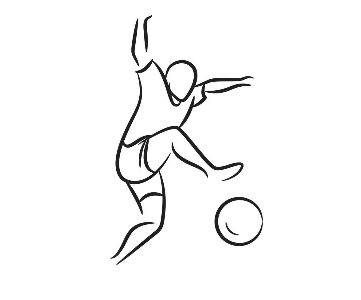 ilustração de linha de jogador de futebol desenhado à mão vetor