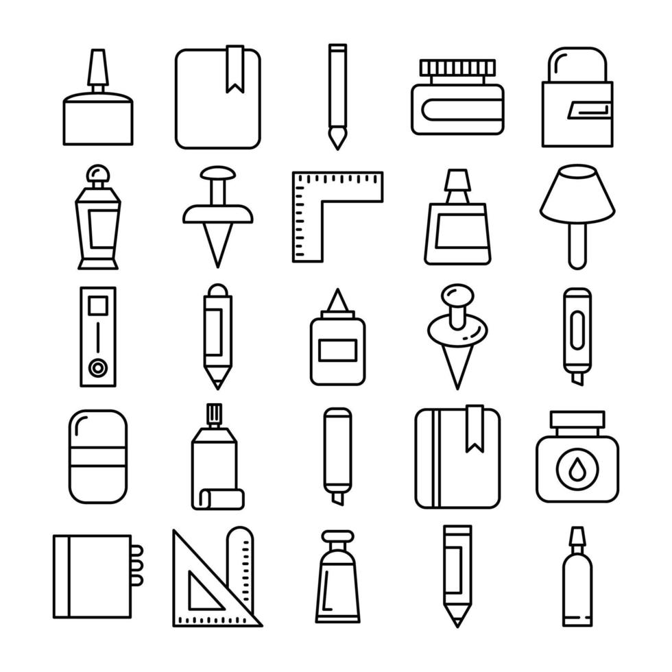 design de linha de conjunto de ícones de material de escritório vetor