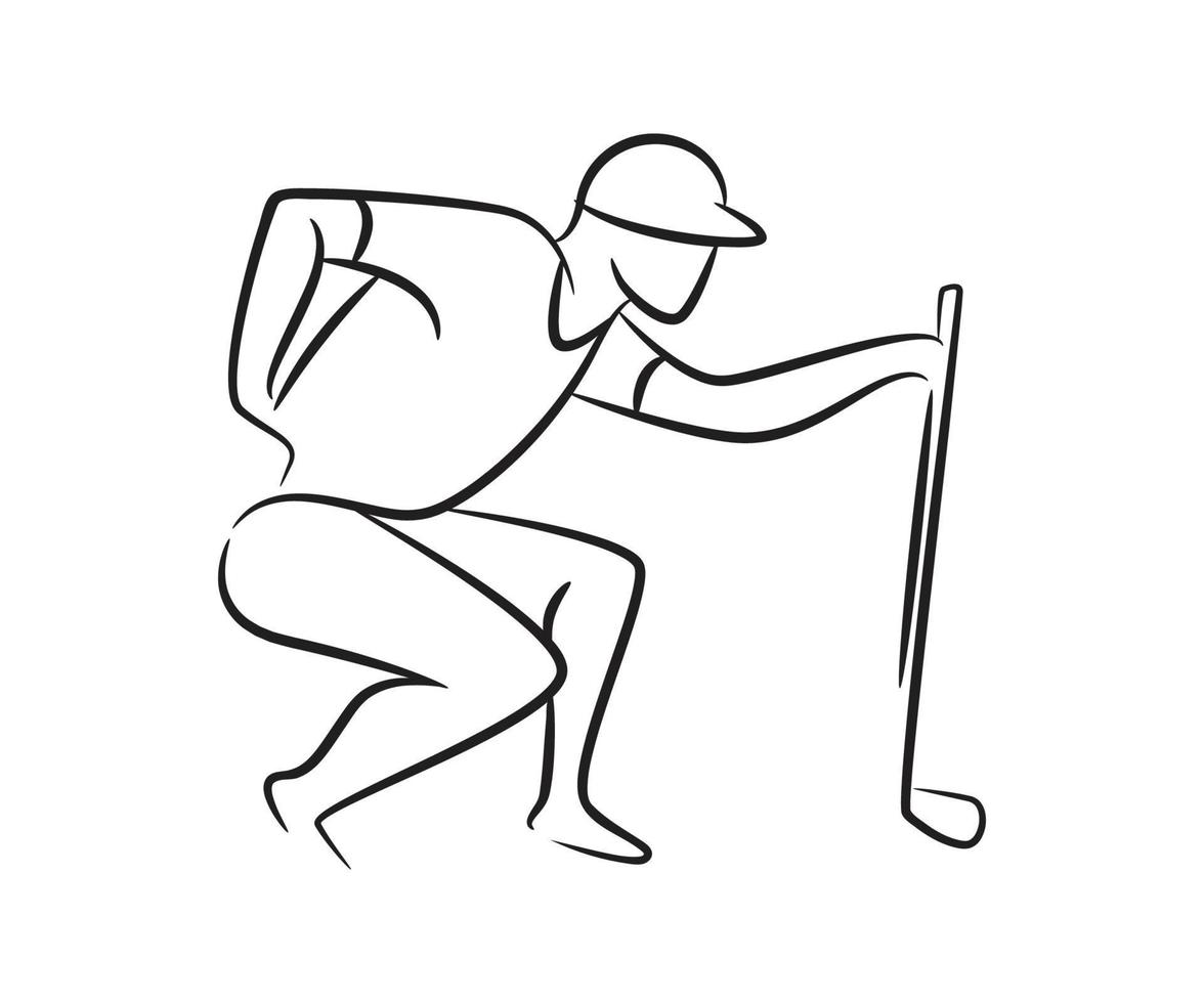 ilustração de linha de jogador de golfe desenhado à mão vetor