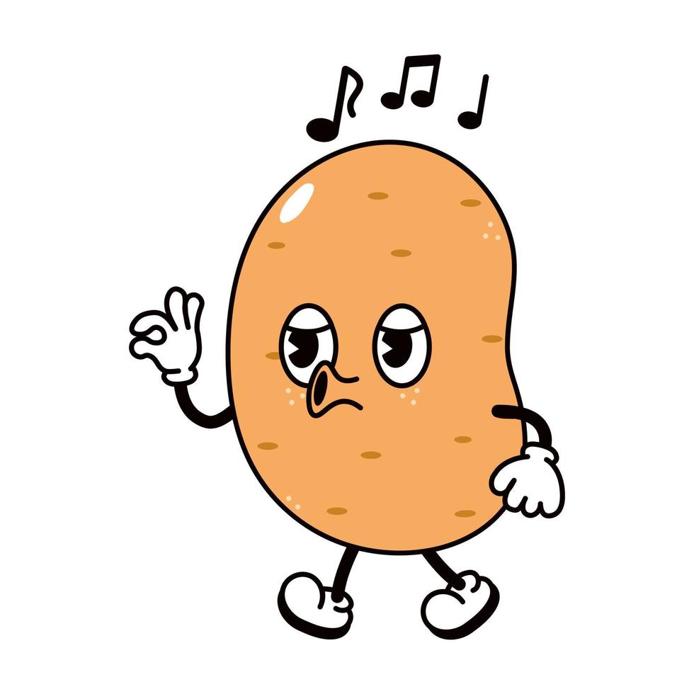 personagem de canto ambulante de batata engraçada fofa. vector mão desenhada tradicional cartoon vintage, retrô, ícone de ilustração de personagem kawaii. isolado no fundo branco. batata andar e cantar personagem