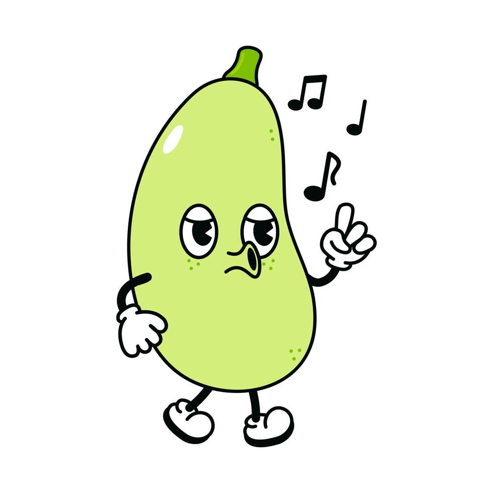 bonito engraçado medula vegetal andando personagem cantando. vector mão desenhada tradicional cartoon vintage, retrô, ícone de ilustração de personagem kawaii. fundo branco isolado. medula vegetal andar cantar