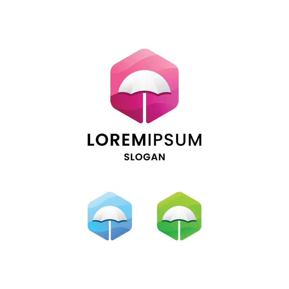 vetor de modelo de design de ícone de logotipo de guarda-chuva gradiente colorido abstrato