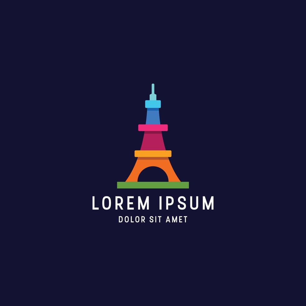 modelo de design de ícone de logotipo de torre eiffel colorido incrível vetor