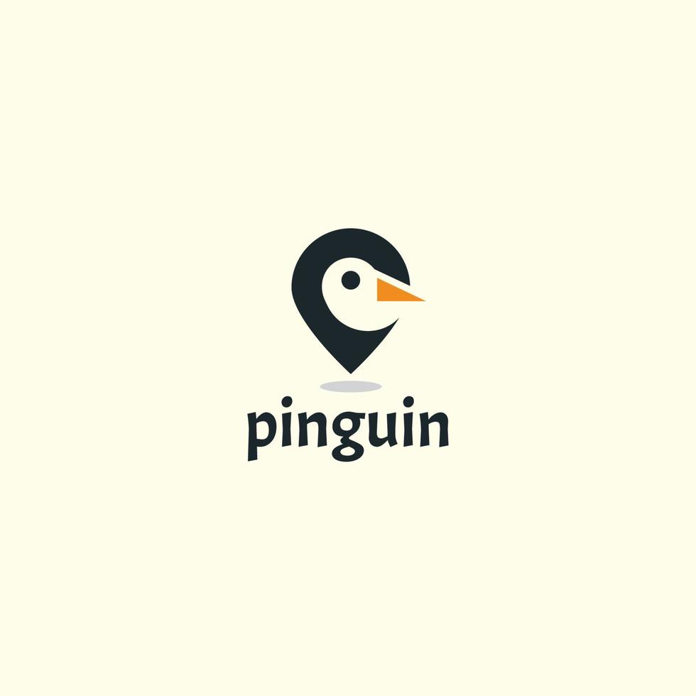 pinguim com modelo de design de ícone de logotipo de localização de mapa de pinos vetor premium