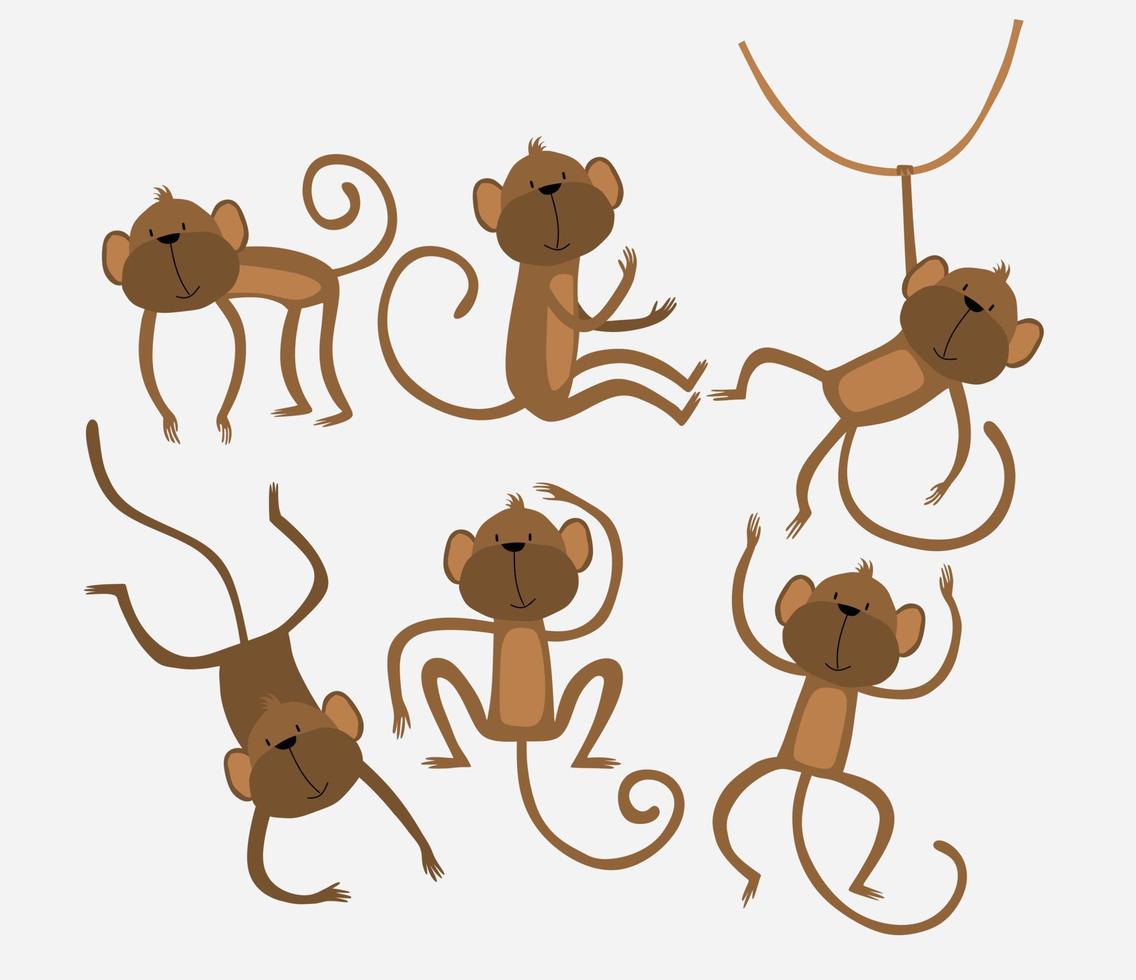 conjunto de macacos engraçados bonitos em estilo cartoon. vetor