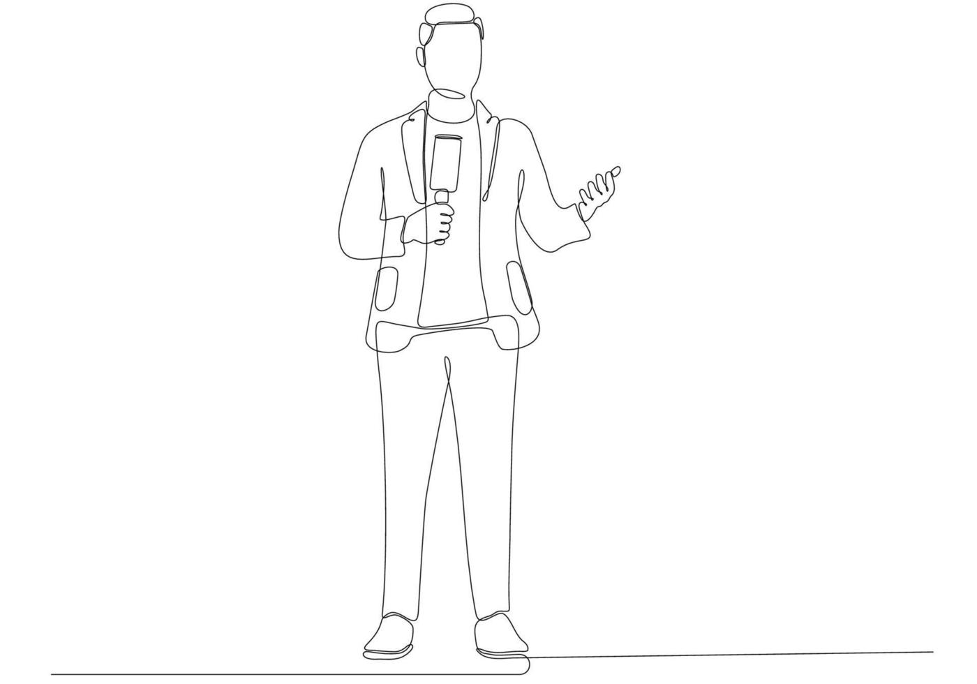 desenho de linha contínua de homem segurando microfone, ilustração vetorial de símbolo de jornalista vetor