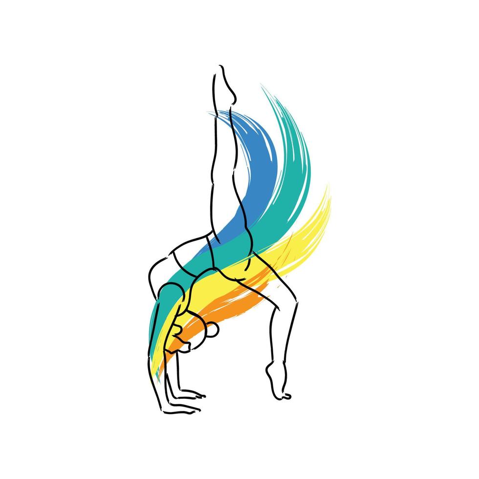 silhueta de mulher pratica ioga contorno ilustração em aquarela logotipo estilo moderno minimalista vetor
