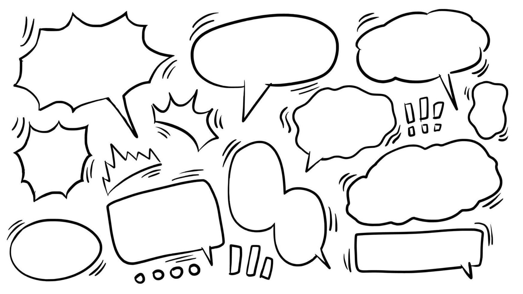 conjunto de ícones de vetor de quadrinhos de bolha de fala vazia retrô simples doodle coleção desenhada à mão